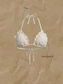 Elavelle 女士提花面料挂脖比基尼上衣，春夏款 - 杏色 - 查看 3