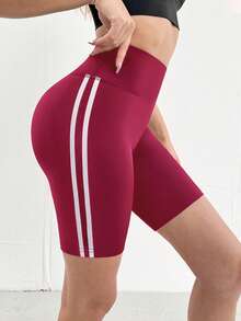 Easithlete Women's Striped Outdoor Cycling Yoga Sports Shorts - Burgundy - View 3