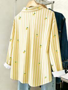 Resyla Camisa de mujer con estampado de rayas y limones, de uso casual y versátil para el día a día - Multicolor - Ver 2