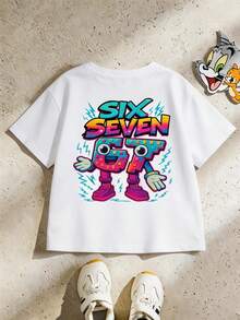 SHEIN Streecool Kids Áo thun ngắn tay ngắn tay thoải mái, phong cách thường ngày dành cho bé trai, với các họa tiết số, hoạt hình và tia sét, thích hợp cho mùa xuân, hè và thu. Áo thun bé trai 5 tuổi, áo thun anime cho trẻ em, áo thun in hình cho bé trai tuổi teen. - trắng - Xem 11