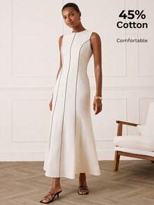 Lilora Elegantes Damen Tencel Baumwoll-Ärmelloses Kleid, Elegantes weißes Kleid, Kleider für Damen, Elegantes Abendkleid, Kleid für Damen, Elegantes modernes Kleid. Dieses raffinierte, stilvolle, vielseitige und elegante Kleid eignet sich für den Arbeitsweg, den Alltag, Freizeitaktivitäten, Partys, Dates, Zusammenkünfte, Lässig, Picknicks, Urlaube, Sommerausflüge und Urlaubsreisen. Elegante Damenkleider, klassische ärmellose Kleider für Damen, Elegante Damenkleider, Maxikleider für Damen, Elegante Damenkleider, Casual-Kleider für Damen - Weiss - Übersicht 1