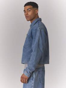 Musero Oversized Boxy Pin Stripe Button Through Denim Jacket Autumn Winter Only Streetwear - Light Wash - View 3