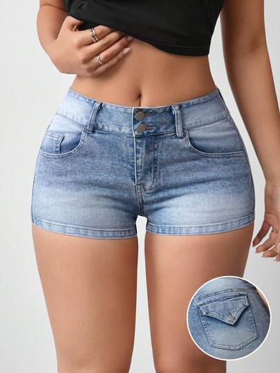 Flexra 女士撞色口袋修身休闲牛仔短裤