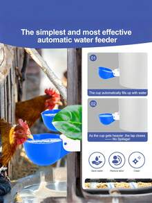 Bộ 5 cốc uống nước tự động cỡ lớn màu xanh dương cho gia cầm, dễ lắp đặt, chống rò rỉ, chịu lực cao, thích hợp cho gà, vịt, ngỗng, gà tây, thỏ, vật tư trang trại chăn nuôi gia cầm, chỉ bao gồm cốc nước, không bao gồm xô. - Máy cấp nước - Xem 2