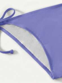 Swim Basics 女士纯色简约日常穿搭挂脖比基尼套装 - 藍色 - 查看 3