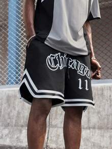 EVRINFINITE 宽松男士字母图案撞色带抽绳腰短裤 - 黑色 - 查看 4