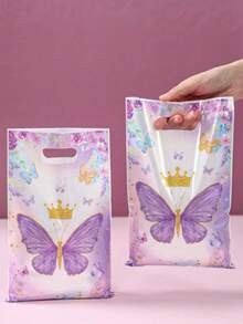 50 Stücke lila Schmetterling Geschenktüten, Geburtstags Party Gastgeschenke, Hochzeit Souvenir Tüten mit Kunststoffgriff, Schmetterling Deko für Mädchen Geburtstag, Baby Shower, 1. Geburtstag Party Zubehör - Mehrfarbig - Übersicht 3