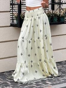 Muchica Women's Vacation Woven Elastic Waist Tiered Hem Skirt, Suitable For Spring, Summer And Autumn - White - View 1