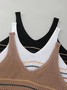 SHEIN Franclia Áo dệt kim kẻ sọc không tay dành cho nữ - Nhiều màu - Xem 5
