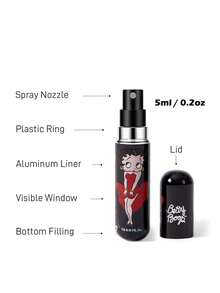 Betty Boop x SHEIN Botella rociadora rellenable de 5 ml/0,2 oz con bomba de llenado automático por la parte inferior, botella de perfume reutilizable, botella cosmética mini portátil con ventana, adecuada para viajes y transporte en avión, adecuada para damas, cereza, linda, ideas de regalo, fiestas, vacaciones, Día de San Valentín - Blanco y Negro - Ver 6