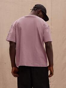 超大图案标语圆领短袖T恤，街头风春夏款 - 粉色 - 查看 3