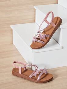 Mini mi #ButterflyBloom 女童水钻蝴蝶弹力后带粉色多带凉鞋 – 闪耀优雅，易于穿着，舒适贴合。 - 粉色 - 查看 5