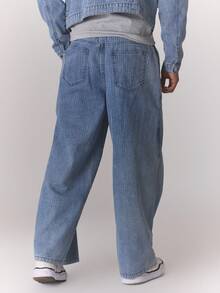 Musero Pinstripe Denim Trousers Baggy Straight Leg Button Fastening Jeans Only Autumn Winter - Light Wash - View 4