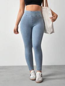 Flexra Quần jegging denim dài đến khuỷu tay (7/8) dành cho nữ, màu đào, ôm sát tôn dáng. - Màu xanh lam - Xem 2