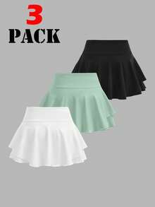 SHEIN Girlism Conjunto de vestido y pantalones cortos deportivos de unicolor de punto para niñas preadolescentes, compra 1 y llévate 2 - Multicolor - Ver 2