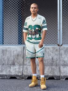 EVRINFINITE 男士數字與老鷹印花V領T恤及抽繩腰短褲2件套休閒套裝，男士短套裝，男士老鷹印花短套裝 - 彩色 - 查看 7
