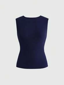 ROMWE Áo tank top ôm sát lưng hở kiểu Pháp dành cho nữ - Màu xanh lam - Xem 2