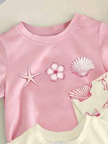 女婴日常印花圆领短袖上衣 - 彩色 - 查看 3