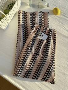 Comfortcana Plus Size Casual Drawstring Waist Printed Wide Leg Pants, Vacation Style, Spring/Summer - Multicolor - View 7