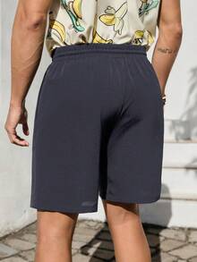 VIVINTIMO Men's Solid Color Casual Shorts, Holiday - Navy Blue - View 2