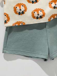SHEIN Baby Boy Casual Cartoon Print T-Shirt And Shorts Set, Summer - Multicolor - View 6