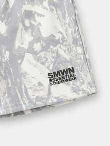 SUMWON Set coordinato estivo casual da ragazzo composto da maglietta a maniche corte con stampa mimetica e marmorizzata e pantaloncini, essenziale per lo streetwear e le vacanze - Grigio - Visualizzare 5