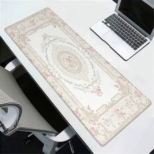 1pc French Vintage Floral Mouse Pad, Soft Pink Texture Luxurious Style, Extra Large Stitched Edge Desk Mat For Office & Study - Rectangle - View 2