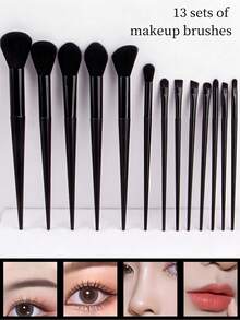 13PCS Makeup Brush Set, With Soft And Elastic Texture, Including Professional Makeup Foundation Brush, Powder Brush, Eyeshadow Brush, Kabuki Brush And Blending Brush. It Is An Excellent Beauty Gift For Makeup Beginners. Black, Makeup Brush Set, Complete Makeup Tools, Makeup Gift Set. - Black - View 2