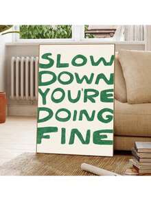 1幅“慢下来，你做得很好”文字艺术帆布海报（带框/不带框），精美墙面艺术，励志名言画，现代励志名言图片，适用于宿舍、公寓、办公室、客厅、卧室、家居装饰 - 杏色 - 查看 2
