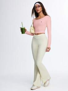 Eassivo Eassivo 女士长袖修身瑜伽上衣，普拉提训练运动服，跑步健身运动服 - 粉色 - 查看 6