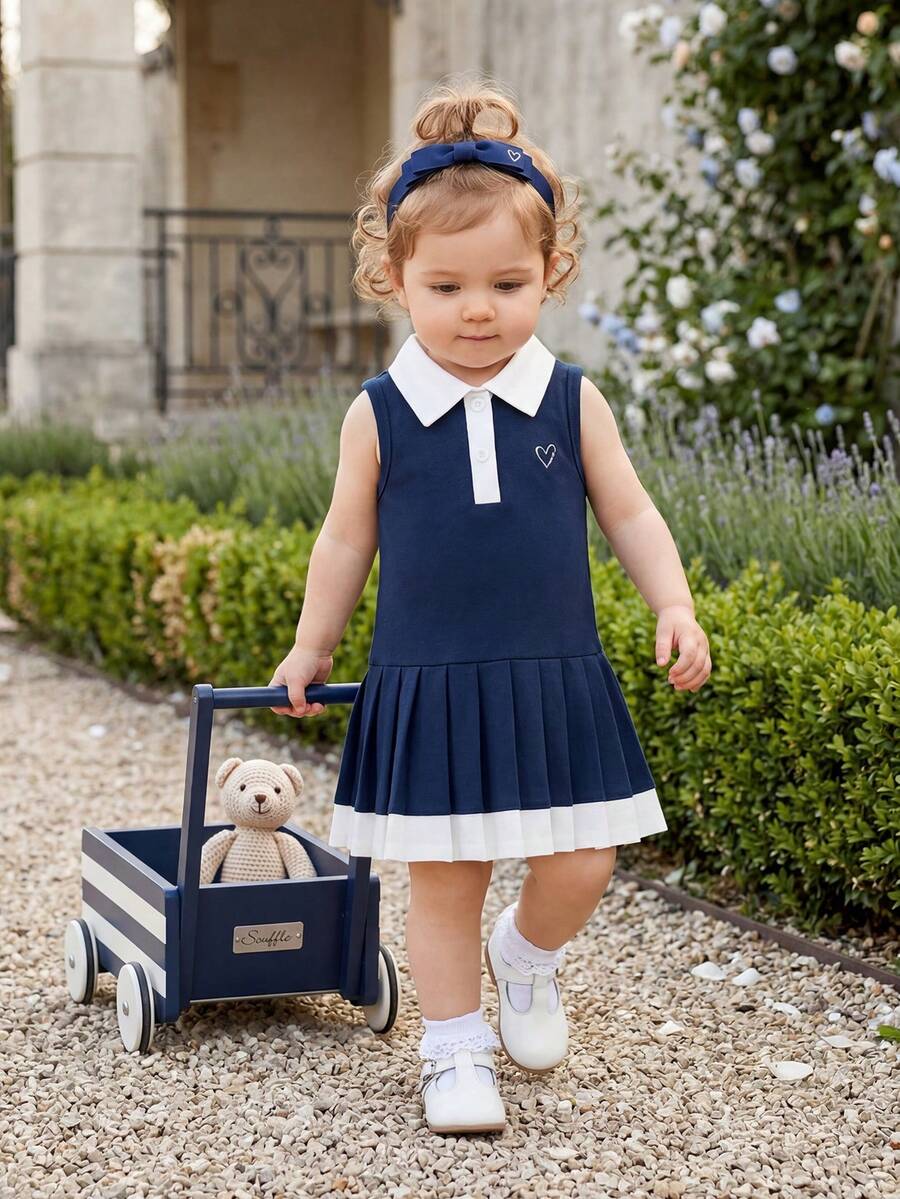 Souflis Souflis French Style Navy And White Baby Girls Summer Dress - Navy Blue - View 1