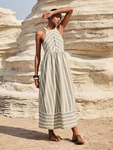 Maija Women's Casual Striped Halter Dress For Vacation - Multicolor - View 3