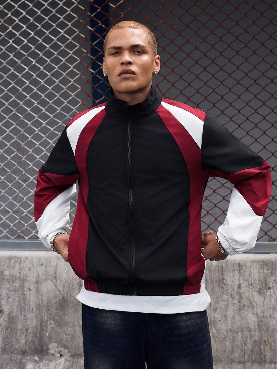 EVRINFINITE Men Rave Color Block Jacket Without Tee, Going Out Long Sleeve Color Block Lightweight Outdoor Windbreaker, For Friends, Husband, Boyfriend Gifts, Fall - Multicolor - View 1