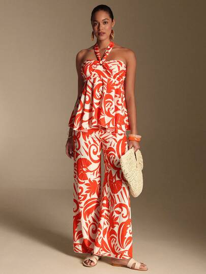 Swim Oasis Bộ đồ hè dành cho nữ: áo hai dây in họa tiết và quần in họa tiết, 2 món.