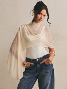 Poéselle Áo liền thân nữ thanh lịch bất đối xứng kiểu khăn choàng - trắng - Xem 7