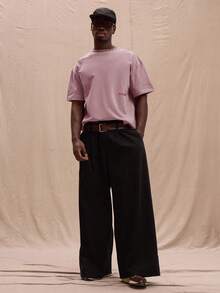 超大图案标语圆领短袖T恤，街头风春夏款 - 粉色 - 查看 5