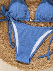 Swim Mod Bộ bikini hai mảnh buộc dây cổ yếm mùa Xuân/Hè 2026 - Màu xanh lam - Xem 4