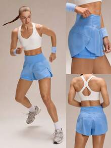 GLOWMODE 4'' VitalSwift Quick-Dry Multi-Pocket High-Rise Waist Adjustable Drawstring Waist Running Shorts With Built-In Anti-Odor Underwear Workout Running Training - Blue - View 9