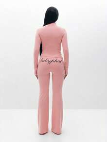 BABYPHAT Plus Size Pink Long Sleeve Zip Up Hoodie With Text Print And Thumbhole Details For Casual Everyday Comfort - Pink - View 6