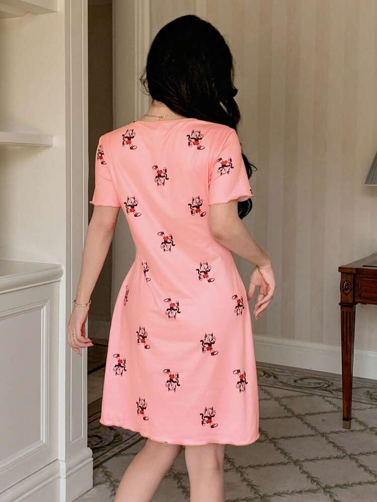 Cartoon Print Comfortable Knit Dress, Women's Summer Sleepwear