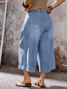 EMERY ROSE EMERY ROSE Plus Size Pleated Pocket Casual Straight Loose Fit Summer Jeans - Light Wash - View 2