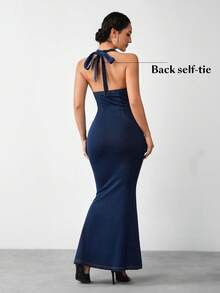 Flexra 女士针织牛仔吊带美人鱼紧身连衣裙 - 藍色 - 查看 3