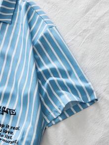 AXEPEAK Camisa de manga corta con botones delanteros, estampado de rayas y escultura, de estilo casual de verano para hombres - Multicolor - Ver 4