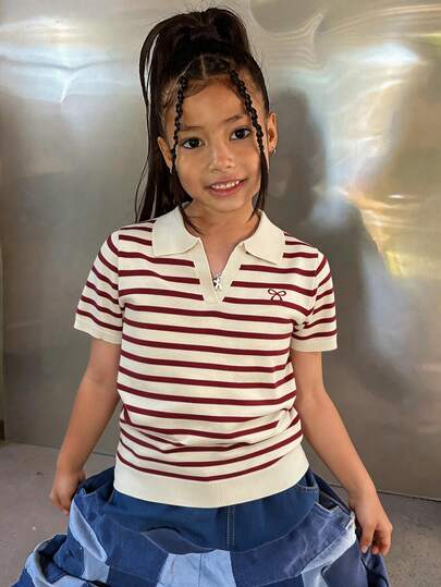 Dazy Kids Tween Girl Casual Loose Striped Short Sleeve Pullover Sweater, Summer, Back To School