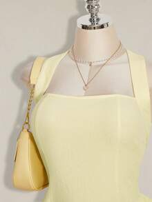 SHEIN ICON 大码女式黄色系带露背吊带连衣裙 - 黃色 - 查看 5