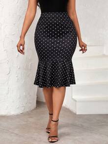 SHEIN Lady 女士荷叶边高腰鱼尾裙，夏季 - 彩色 - 查看 4