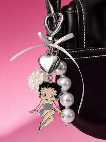 Betty Boop x SHEIN Móc khóa hợp kim kẽm màu bạc thời trang, phụ kiện túi xách sang trọng tinh tế, mặt dây chuyền ngọc trai giả, quà lưu niệm, đồ sưu tầm, quà tặng, ví, cặp sách, ba lô, phụ kiện xe hơi, móc hình trái tim. - Nhiều màu - Xem 2