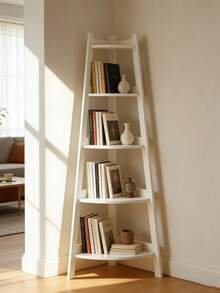 1pc Triangular Flower Stand, Bookshelf, Step Corner Storage Rack, Multi-Functional Floor Standing Display Shelf For Balcony, Study, Living Room - White - View 5