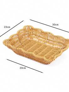 1 Stück multifunktionaler elliptischer gewebter Aufbewahrungskorb - Kunststoff-Rattan-Design, geeignet für Obst, Snacks, Löffel, Samen, Blumen und Lebensmittelkörbe, geeignet für Regalkörbe, Raumdekoration, Heimdekoration - Rechteckige Spitze - Übersicht 3
