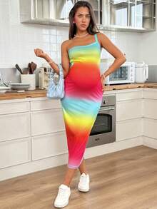 SHEIN Maternity Casual Colorful Ombre Backless Bodycon Dress For Summer Summer Outfits Rainbow Dress For Women Pregnancy Clothes Dress Bodycon Summer Dress Baby Shower Dress For Women - Multicolor - View 5